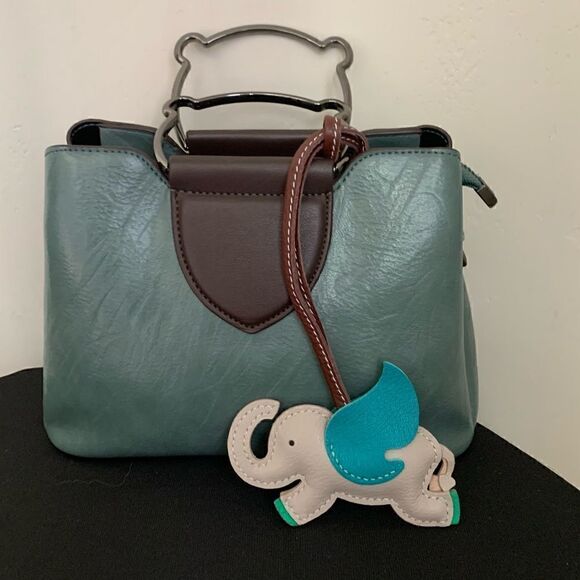 Handmade Genuine Leather Colorblock Dumbo Bag Charm/Keychain - Picture 3 of 14